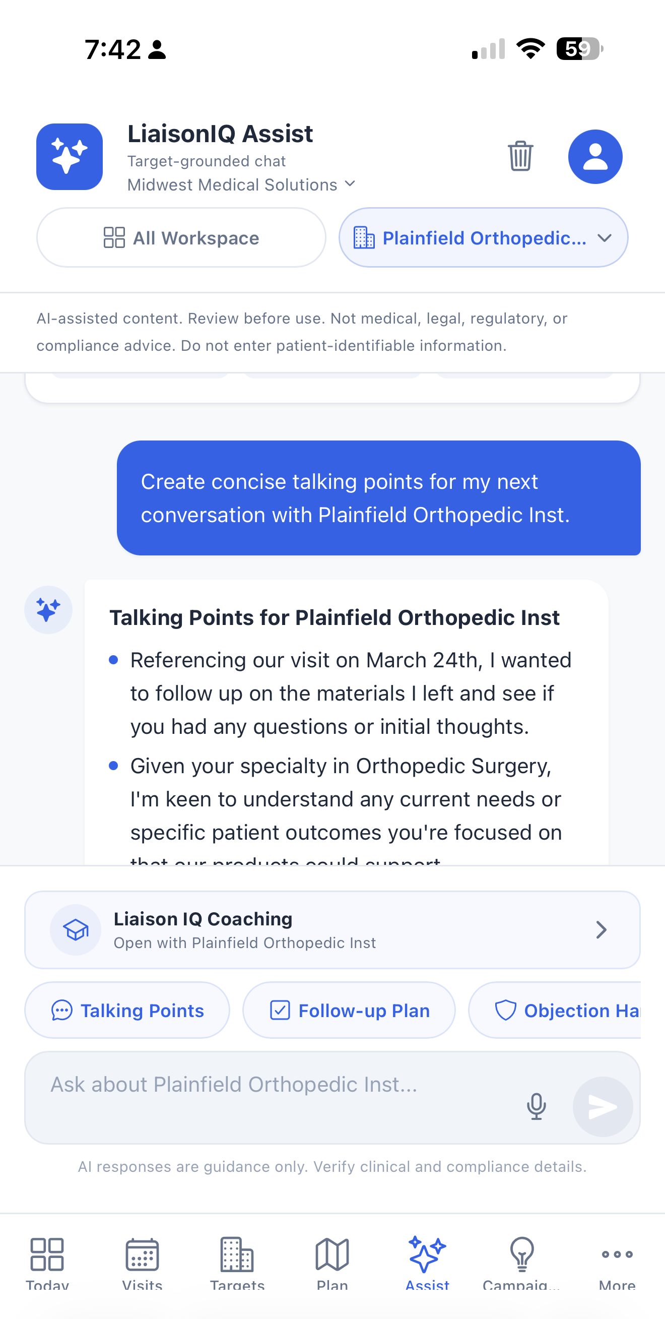 AI visit prep in LiaisonIQ