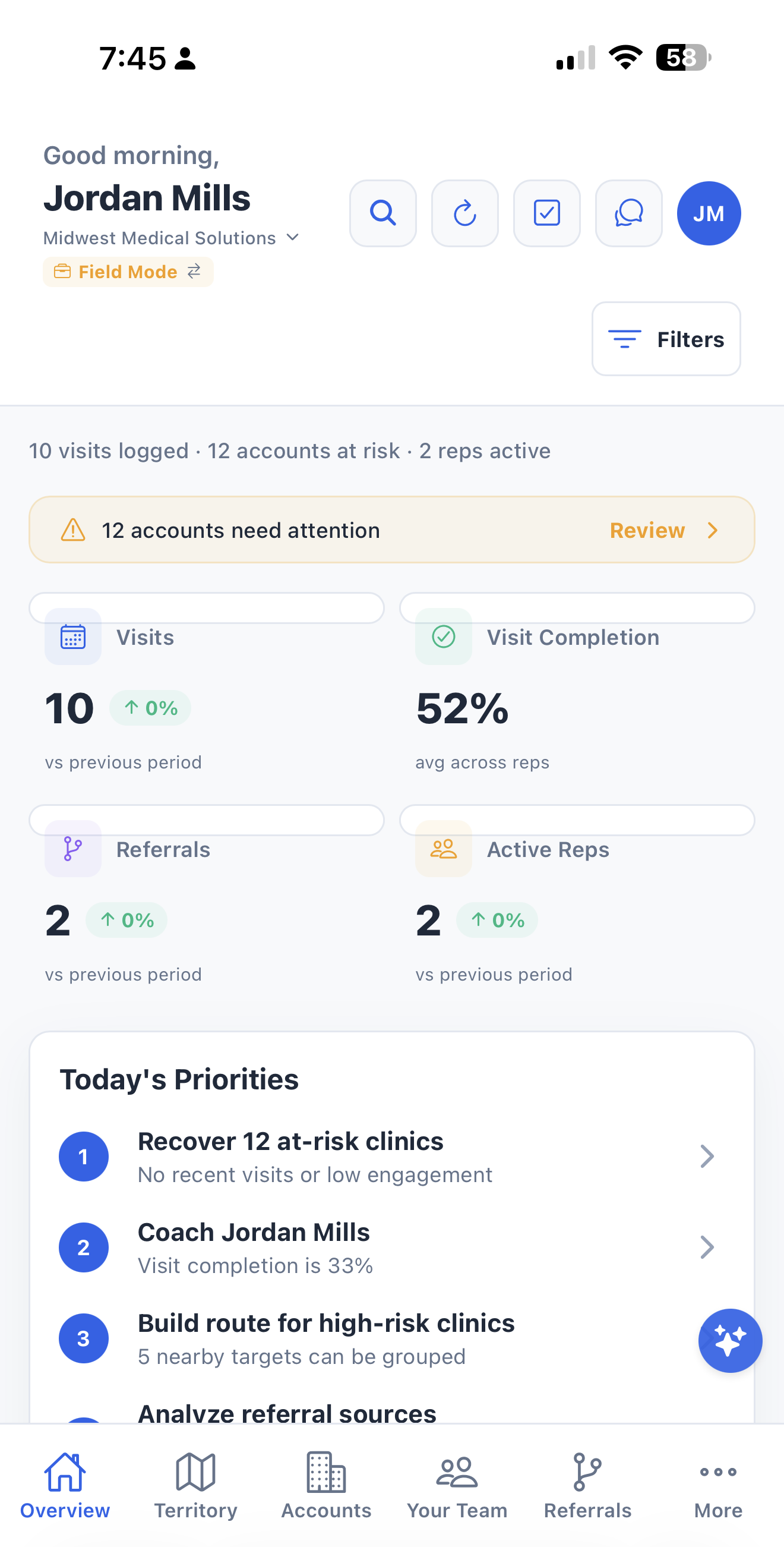Team owner dashboard in LiaisonIQ